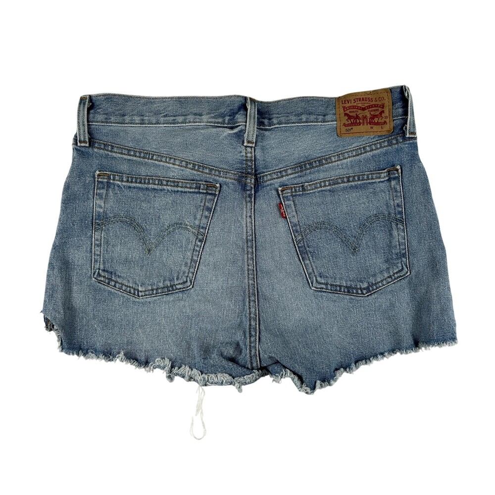 Levi's 501 Shorts Womens 31 Blue Denim Cutoff Button Fly Raw Hem Waterless
